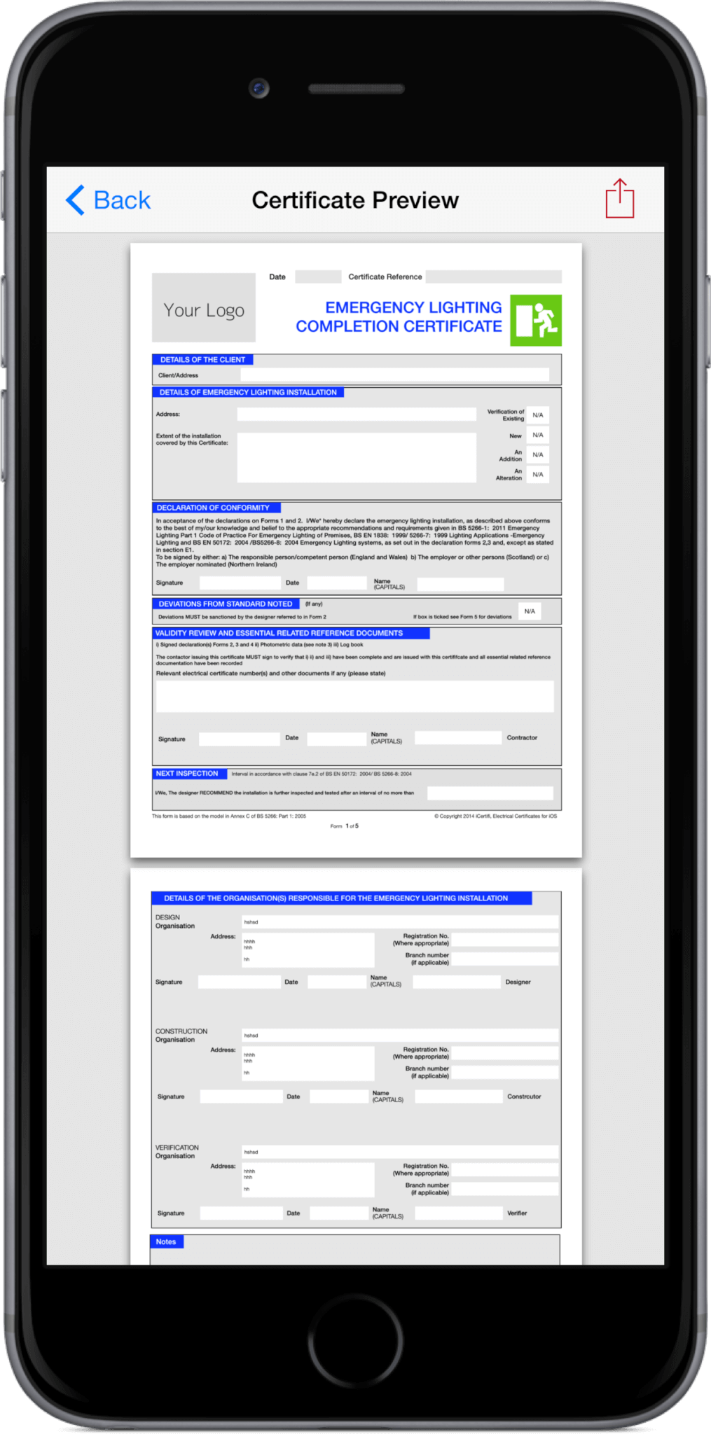 emergency lighting test certificate template
