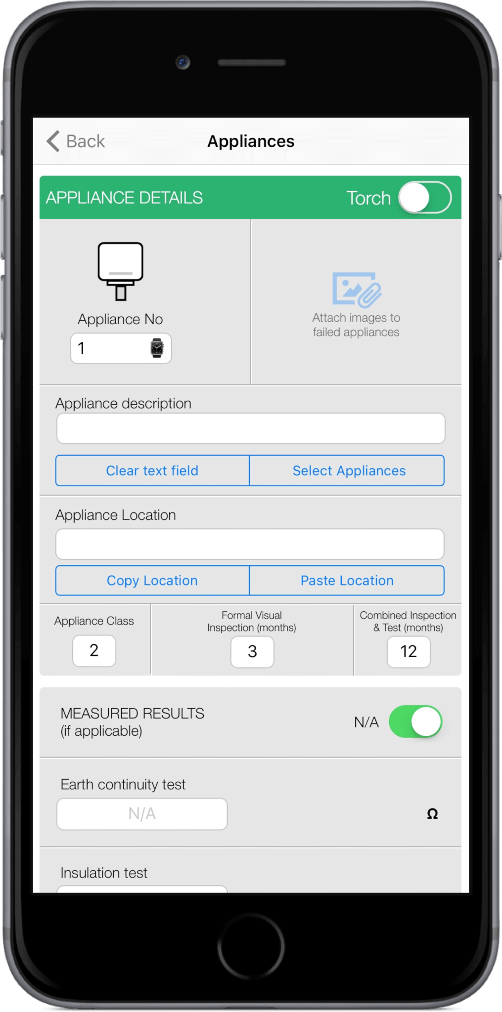 Portable appliance testing iPhone