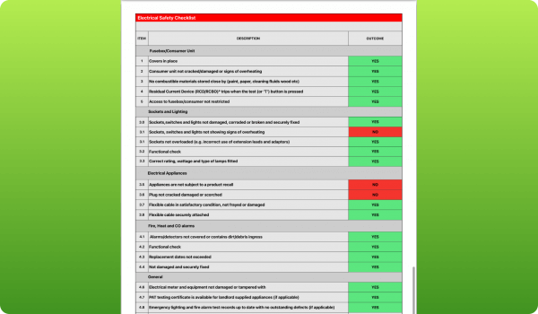 Landlords Electrical interim checklist Certificate
