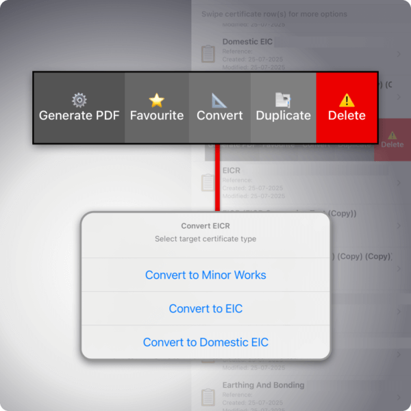 EICRConvertCertificate convert EICR to EIC