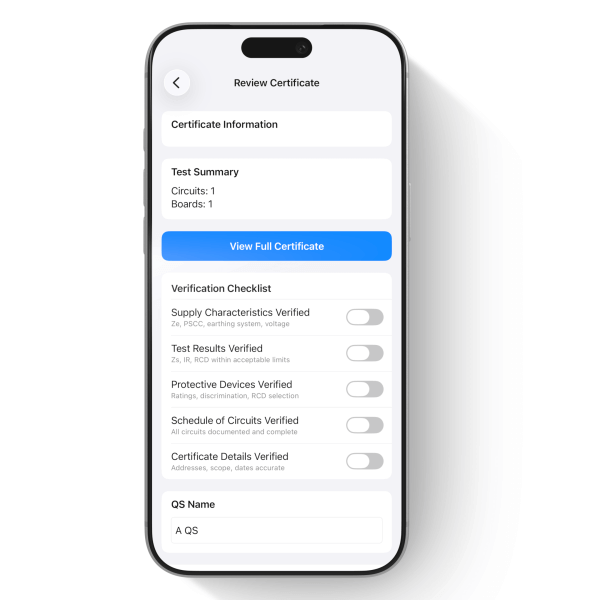 Rotato Image AB51 QS audit trail for electrical certificates on iPhone