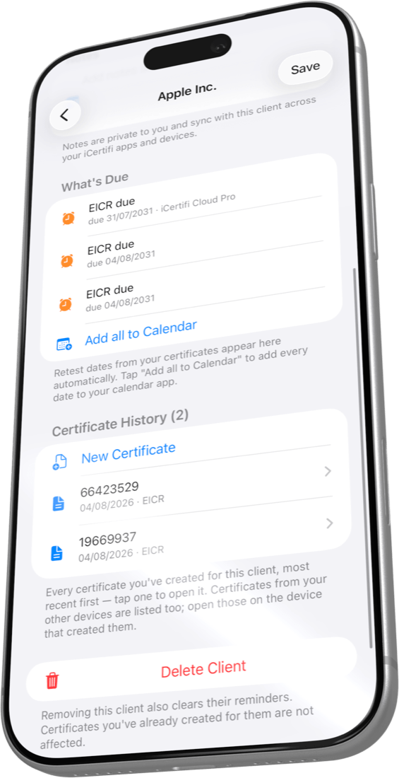 What's due retest dates on a client card in iPhone