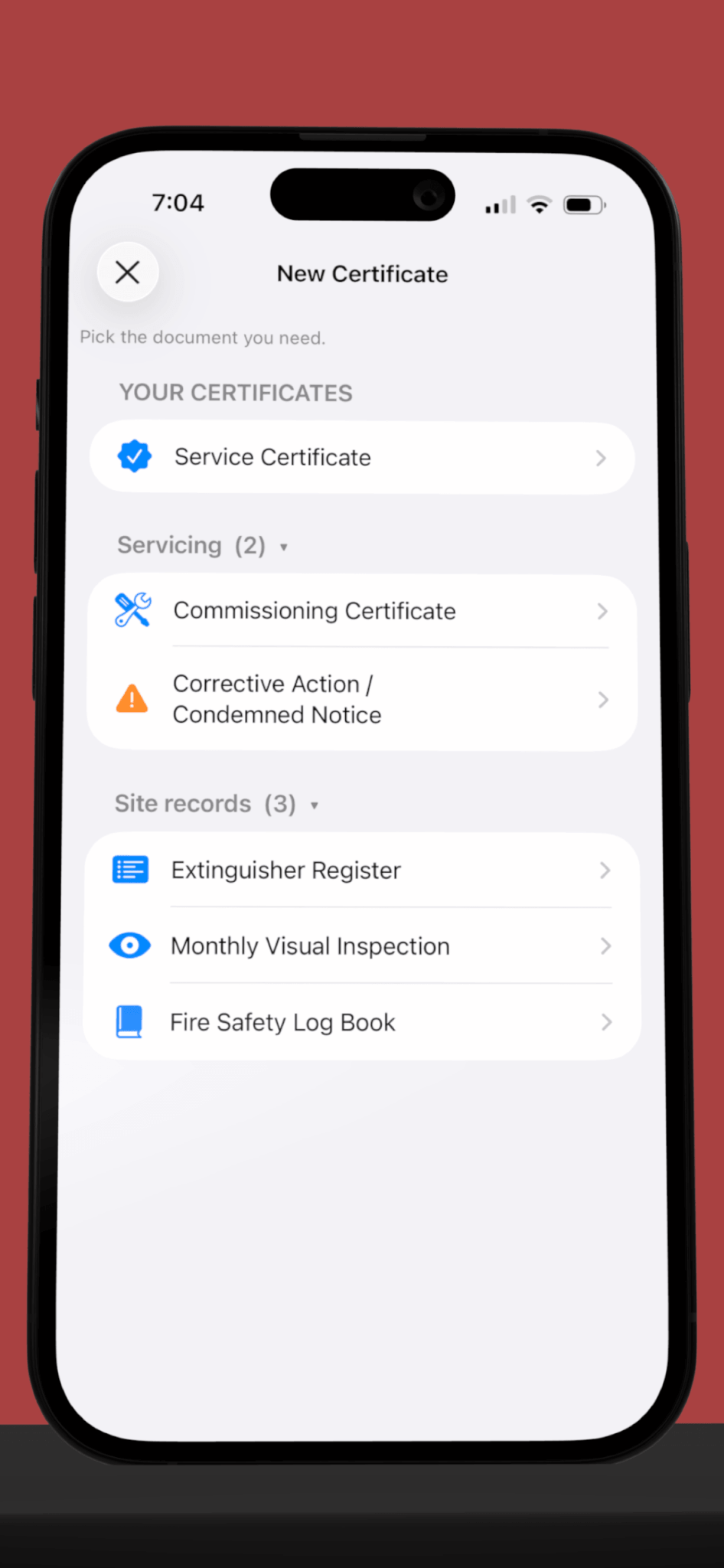 Choosing a document in Fire Safe