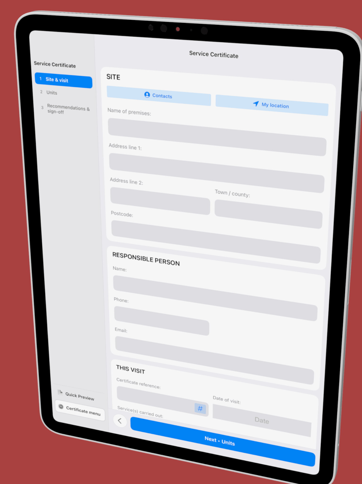 Fire Safe service certificate on iPad