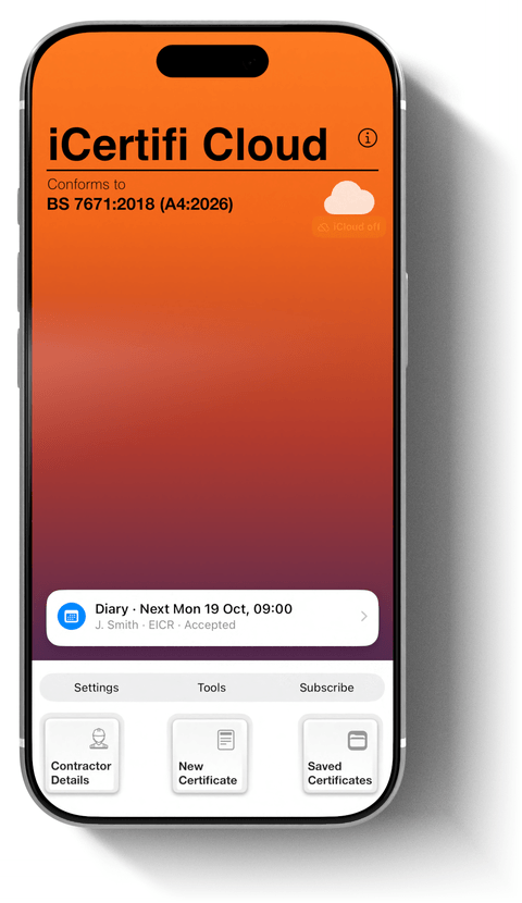 The iCertifi Cloud Pro Home screen with the next Diary visit